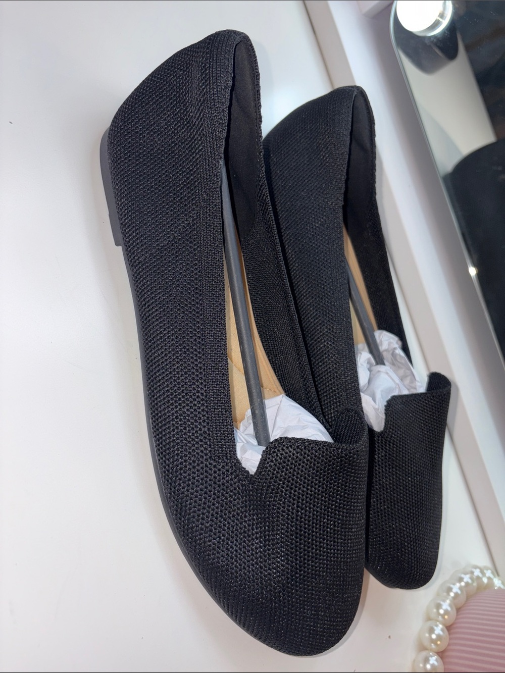 Women's Black Textured Ballet Flats